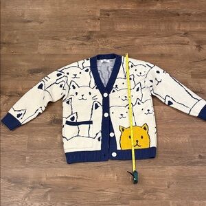 Flygo Cat Cardigan in Navy Cream and Yellow Size Medium